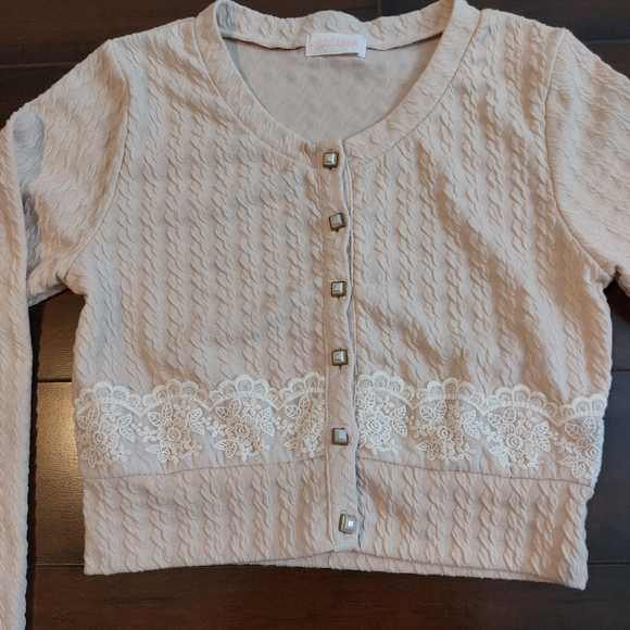 Liz Lisa Kawaii Cropped Beige Cable Knit Cardigan Size Small - Picture 3 of 11